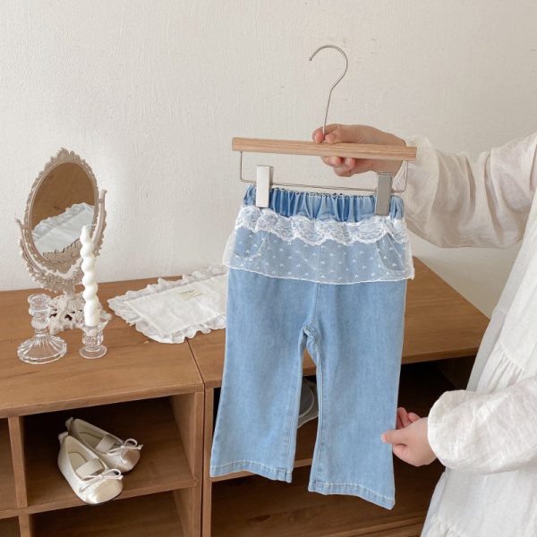 [90-130cm]レース付き デニムパンツ