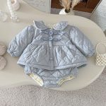 [73-100cm] リボン 裏起毛 キャミロンパース アウター - Image 4