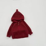 [73-110cm] 無地 フード付き ニット カーディガン - Image 5