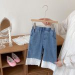 [90-130cm]デニム レース切替 ストレートパンツ - Image 7