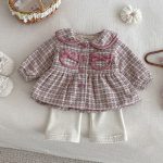 [73-100cm] チェック柄 ウール 中綿 コート - Image 7