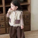 [73-100cm] 小花柄 レース ボアベスト パンツ - Image 6