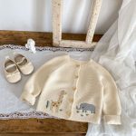 [66-100cm]キリン&ゾウ刺繍 ニット カーディガン - Image 9