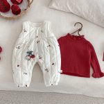 [66-90cm] チェリー 刺繍 キルティング カバーオール - Image 6