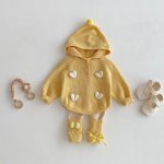 [73-110cm]セットアップ ハート付き キイロ フード付き 可愛い - Image 6