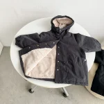 [80-150cm] 韓国風 暖かい フート付き ロングコート - Image 3