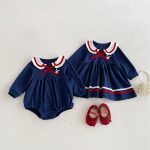 [66-100cm]姉妹お揃いコーデ ウサギ柄 セーラー風 ロンパース/ワンピース - Image 4