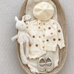 [66-90cm]サロペットorカーディガン ニット クリーム フラワー ベビー服 - Image 9