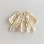 [66-90cm]ワンピース フリル襟 リネン シンプル 可愛い 女の子 - Image 5