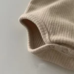 [66-90cm] 韓国風 パフスリーブ リブ ロンパース - Image 2