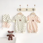 [66-90cm] ボンネット付きドット オールインワン