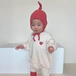 [66-90cm] ハート刺しゅう ロンパース - Image 7