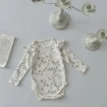 [66-90cm]花柄 帽子付き ロンパース  + ボトムス - Image 6