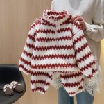 [80-160cm]ボーダー柄 もこもこ スタンドネック ルームウェア - Image 3