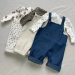 [73-100cm] 花柄 デニム サロペット - Image 8