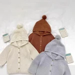 [80-130cm] フード付き リブ カーディガン - Image 6