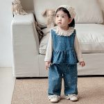 [73-100cm]ベビー 女の子 デニム セットアップ リボン付き 可愛い 上下2点セット - Image 2