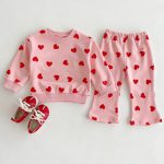 [80-130cm]セットアップ 女の子 ハート柄 トレーナー+パンツ - Image 2
