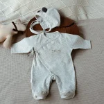 [59-80cm] 帽子付き 涎掛け ロンパース 3点セット - Image 4