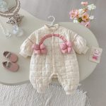 [66-90cm]蝶結び プリント 立体フラワー カバーオール - Image 10