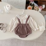 [66-100cm]フリル カラー 花柄 トップス&サロペット ロンパース - Image 12