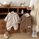 [66-90cm]韓国風 ボアフードカバーオール - Image 2