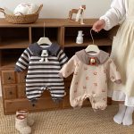 [66-90cm]犬柄 ボーダー 裏起毛 カバーオール - Image 12