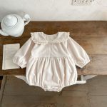 [66-100cm]フリル襟 コーデュロイ ロンパース