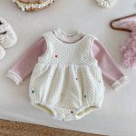 [66-90cm] カラフル ハート 裏起毛 ロンパース レース リブ インナー - Image 6