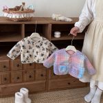 [73-120cm] 花柄 チェック 中綿 ジャケット