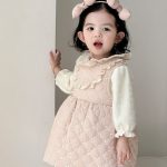 [73-100cm] レース襟 キルティング 裏起毛 ワンピース