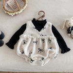 [66-90cm] ボア リボン 刺繍 ロンパース - Image 9