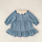 [73-110cm]ニット襟 デニム ワンピース - Image 6