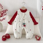 [66-90cm] チェリー 刺繍 キルティング カバーオール - Image 10