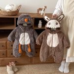 [66-90cm]うさぎ ファー風 フード 裏起毛 カバーオール - Image 9