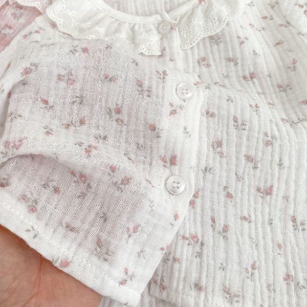 [66-120cm]二重ガーゼ フリル襟 セットアップ ルームウェア