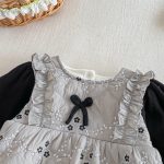 [66-90cm] 小花柄 蝶結び キルティング ロンパース - Image 9