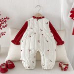 [66-90cm] チェリー 刺繍 キルティング カバーオール - Image 3