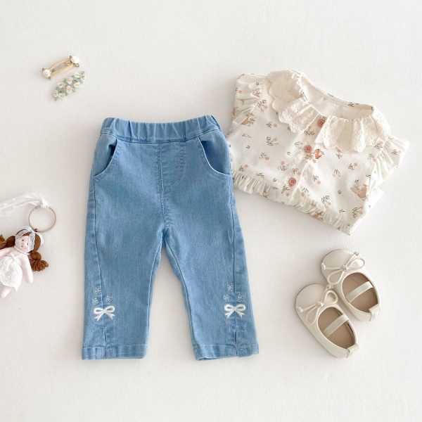 [73-120cm]可愛 蝶結 デニムパンツ