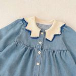 [73-110cm]ニット襟 デニム ワンピース - Image 3