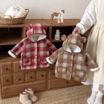 [73-120cm] チェック柄 フード付き モコモコ アウター - Image 2