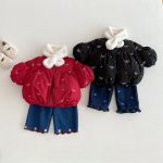 [73-120cm] 蝶結び 刺繍 中綿アウター - Image 2