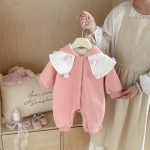 [66-90cm] ポンポン付き フード カバーオール - Image 8