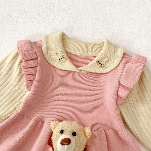 [73-110cm]熊さん付き レイヤード ワンピース