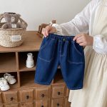 [73-120cm] 無地 裏起毛 デニムパンツ - Image 3