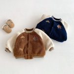 [73-120cm] 韓国風 配色 裏起毛 ブルゾン