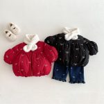 [73-120cm] 蝶結び 刺繍 中綿アウター - Image 4