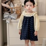 [73-100cm]リボンプリントキャミワンピース&レース襟ブラウス - Image 2