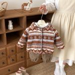 [73-120cm] レトロ 裏起毛 ジャカード ジャケット - Image 4