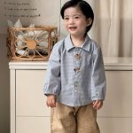 [73-100cm]カートゥーンチェックシャツ&コットンロングパンツ - Image 3